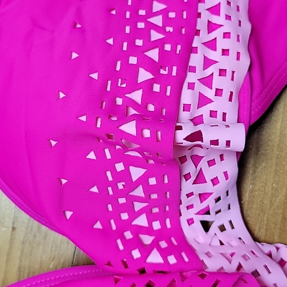 YMI Pink Padded Laser Cut Halter Bikini Top - Picture 2 of 5
